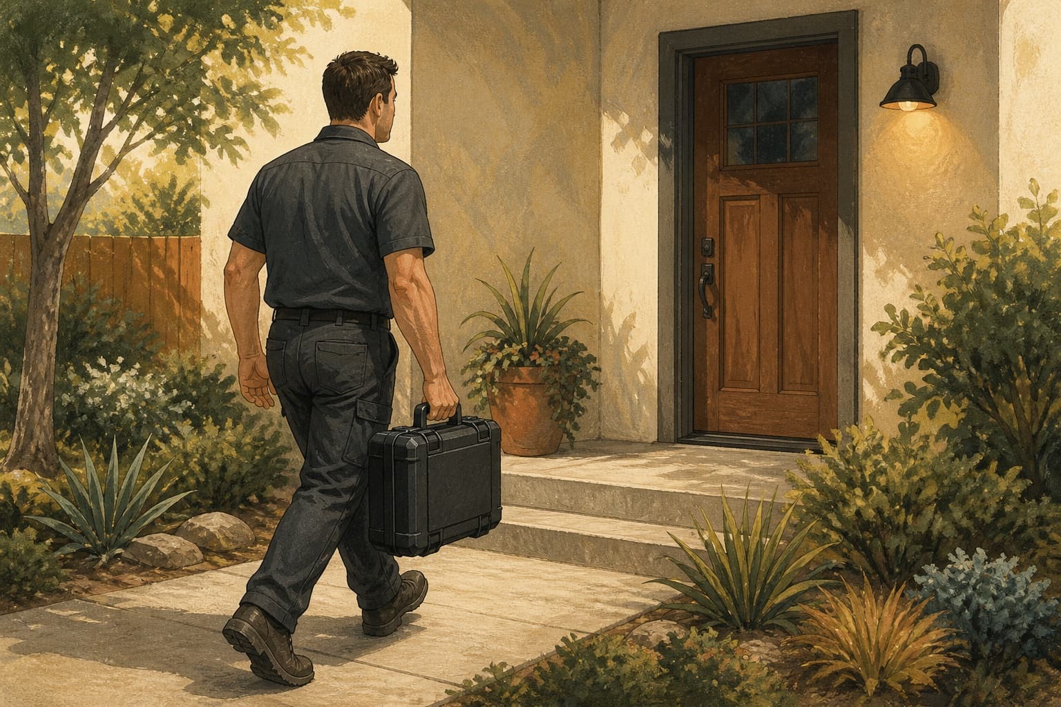 A smart-home technician arrives for the branch-level appointment promised by the customer Action.