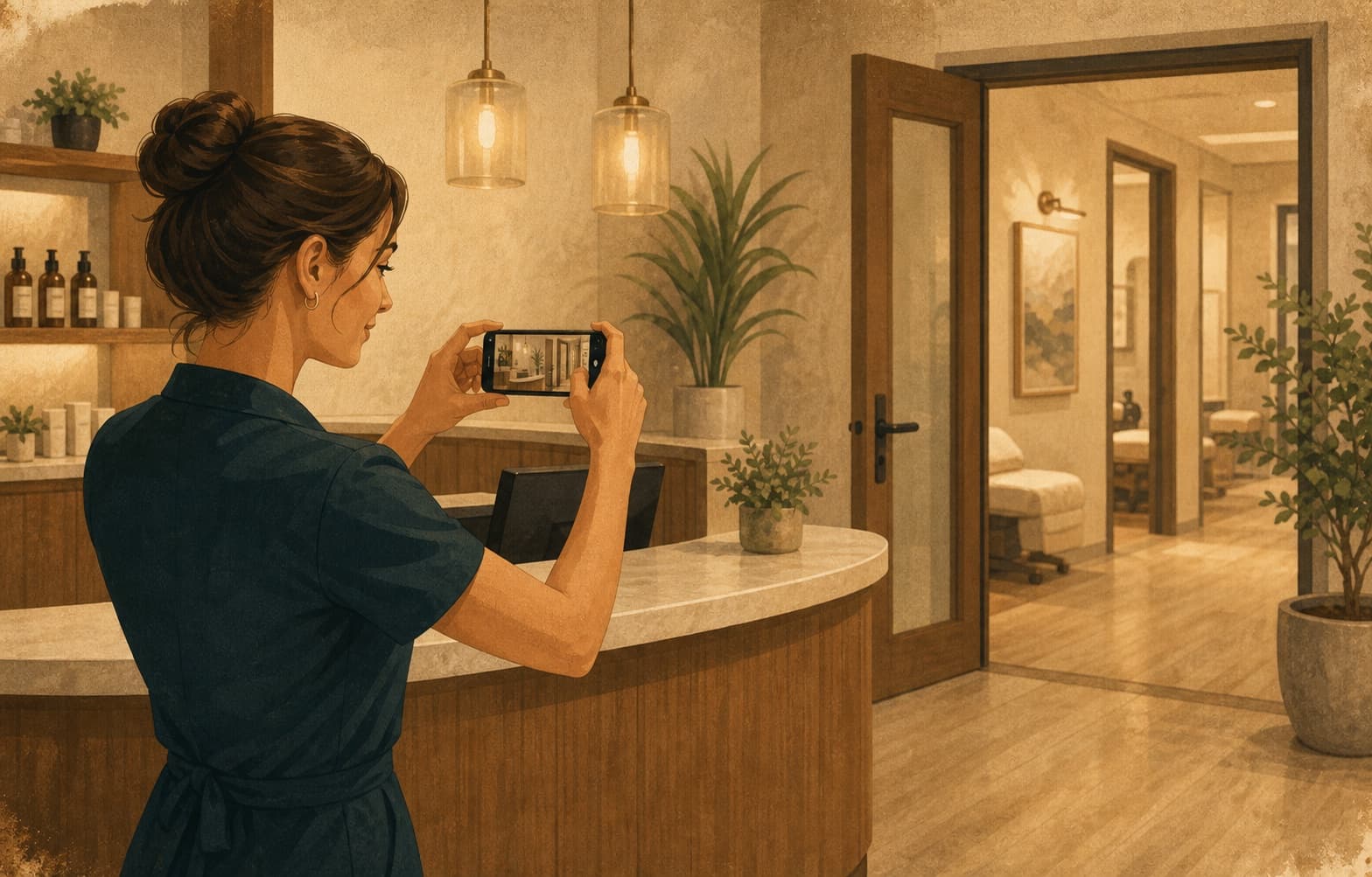 A med spa manager photographing the real studio gives the location page visual proof that matches the service and booking story.
