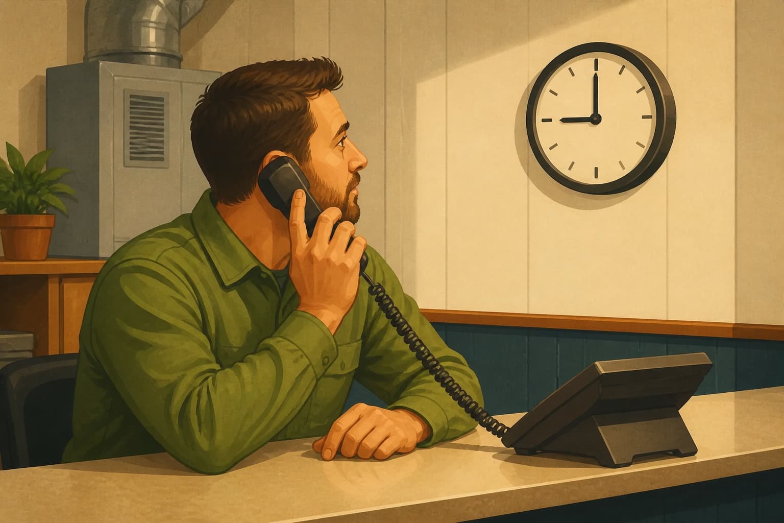 HVAC dispatcher answering the branch phone at opening time