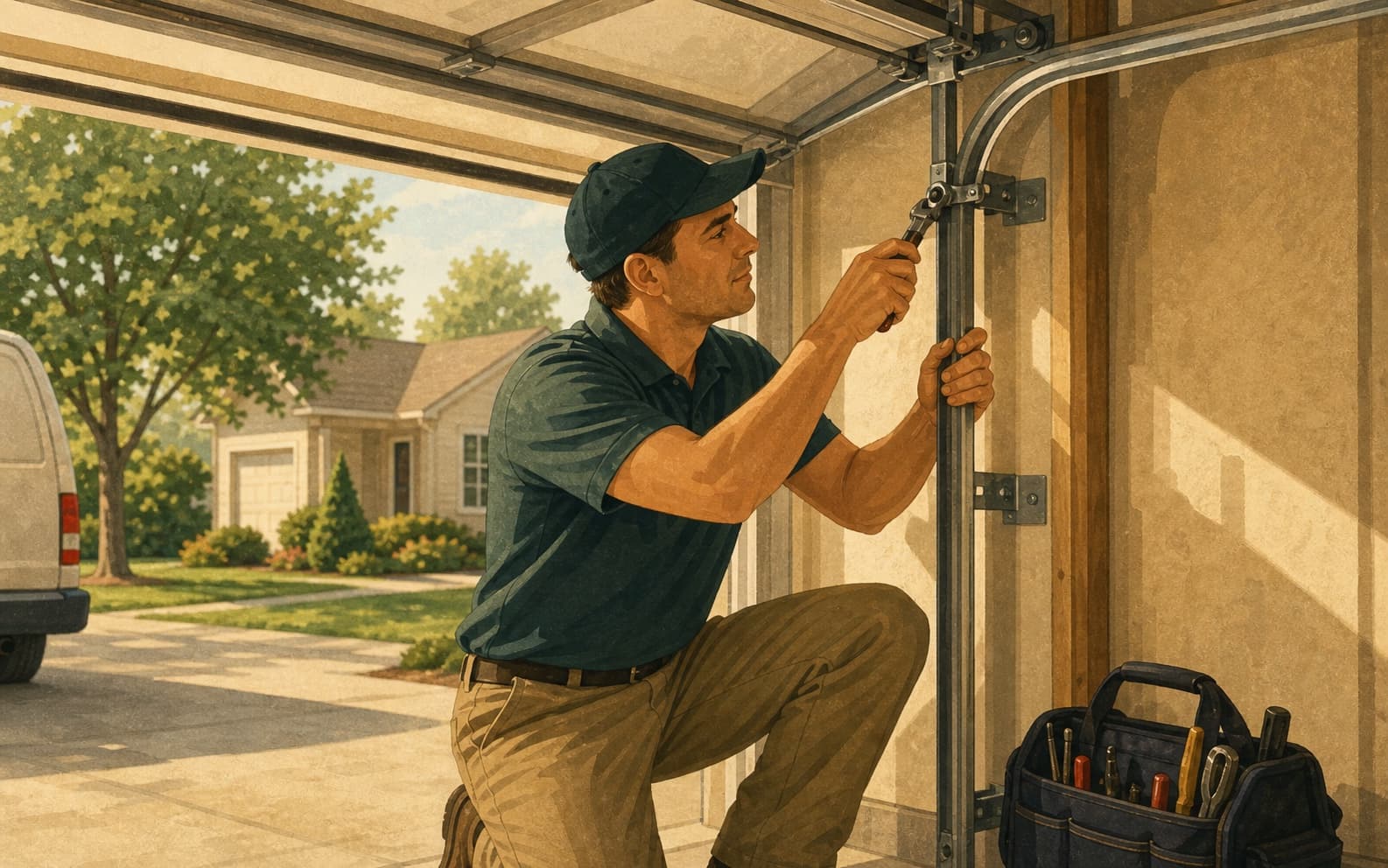 A garage door repair in a real driveway gives service-area pages more substance than a generic list of cities.