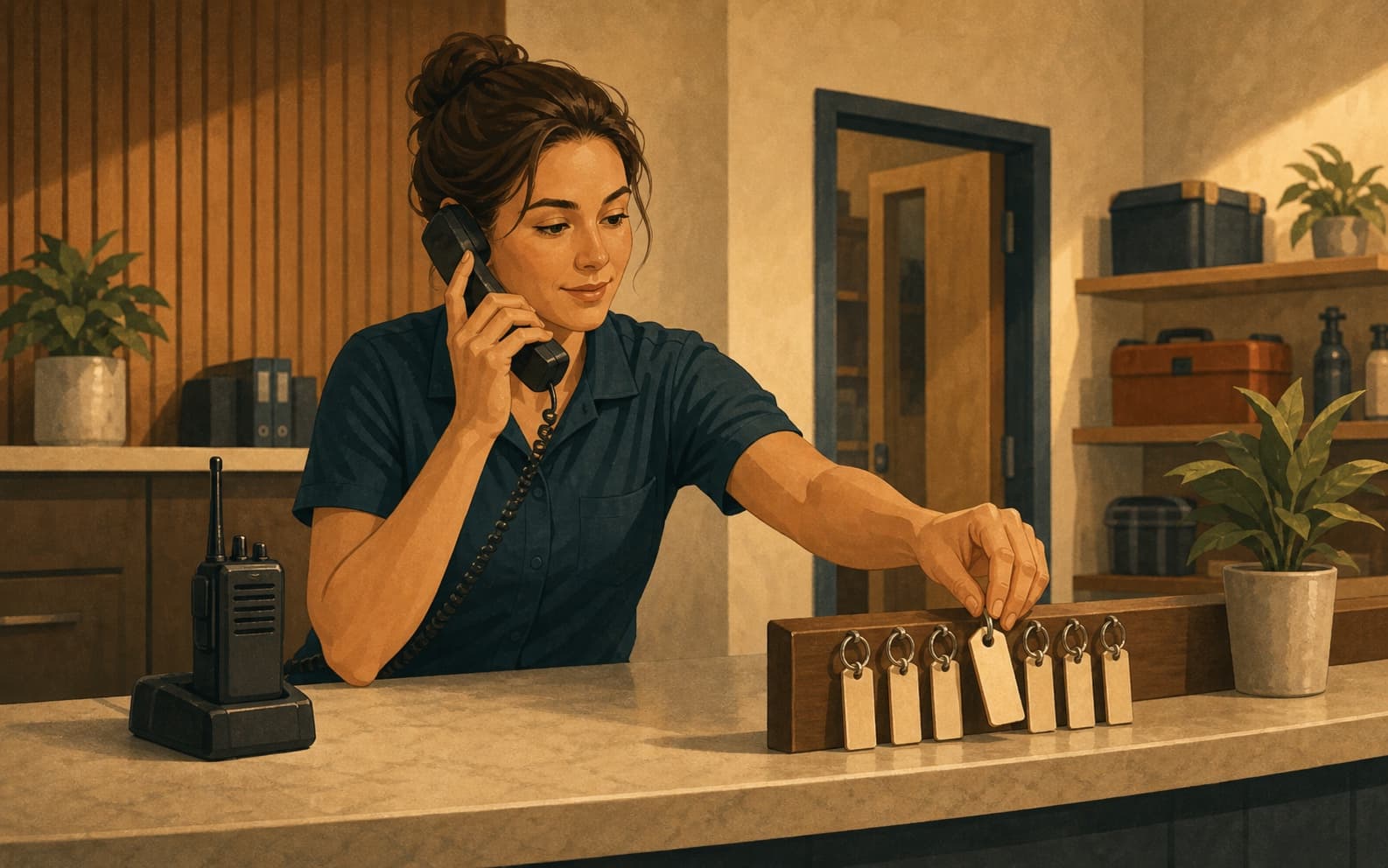 A dispatcher answering the local phone path shows why Business Profile, page, and booking facts need to agree.