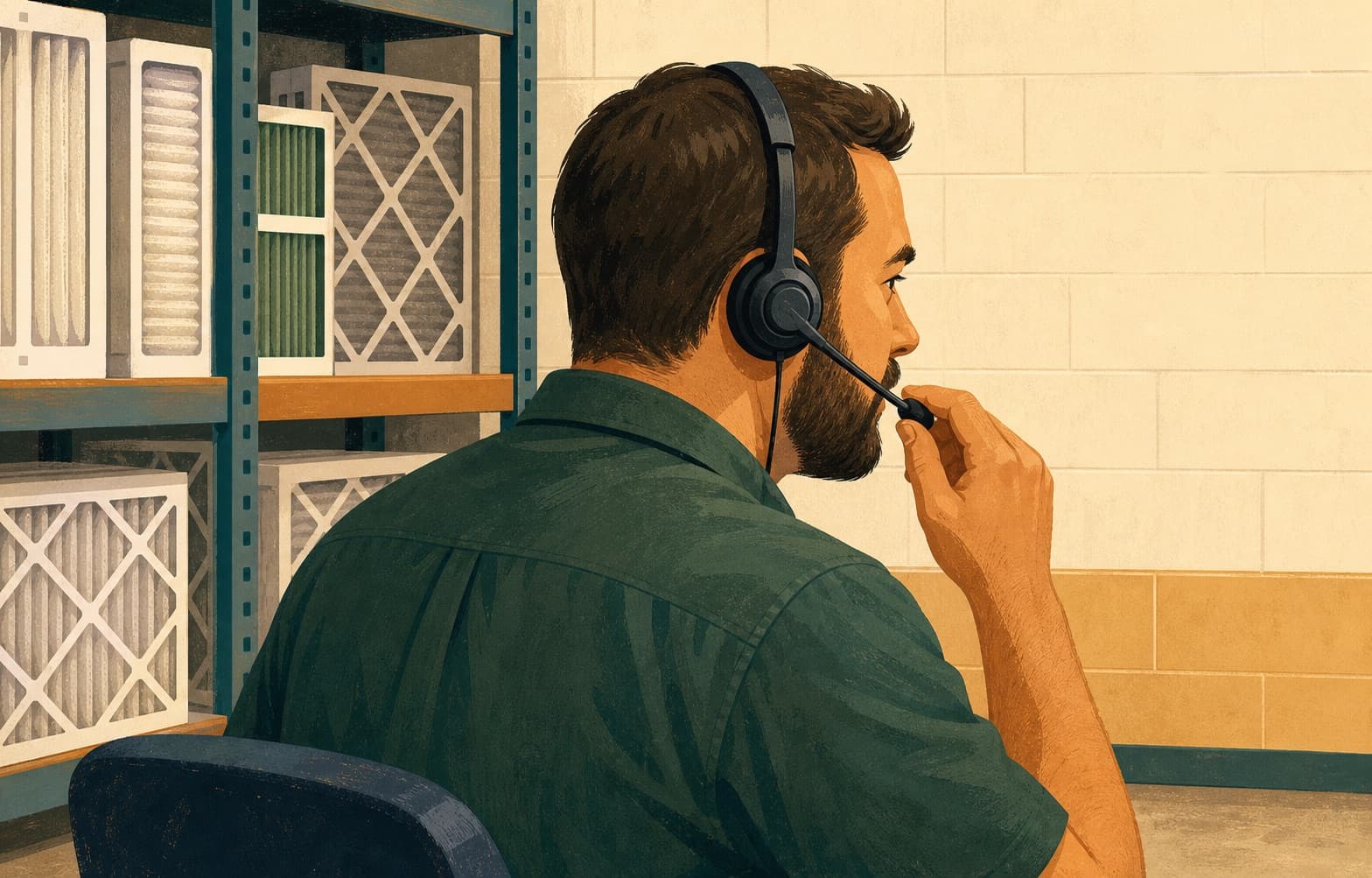 An HVAC dispatch coordinator verifies the affected branch and service record before a suspicious review is reported.