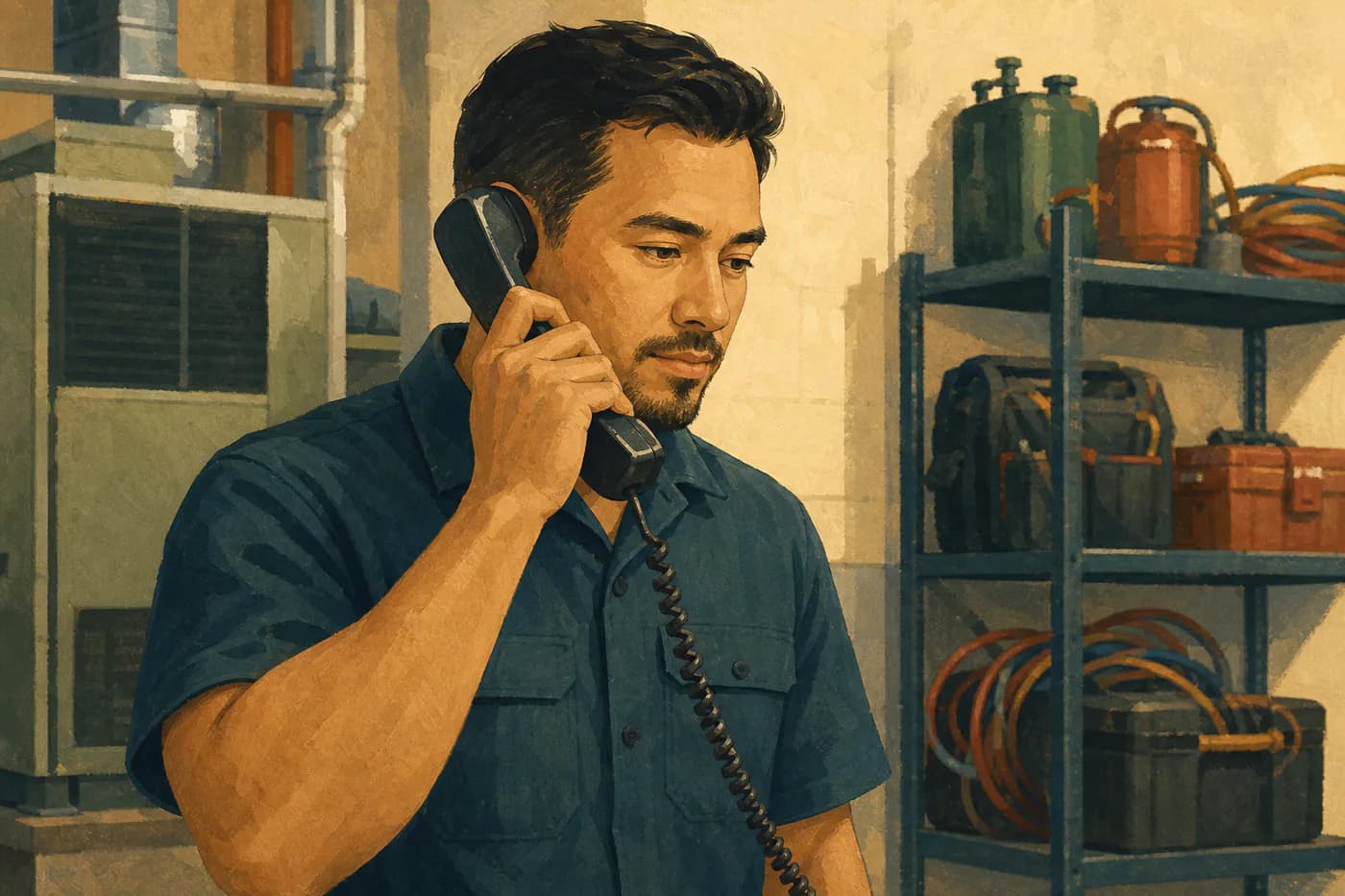 HVAC dispatcher testing an acquired branch phone route after the profile ownership cutover, showing why public readback belongs in the transfer process.