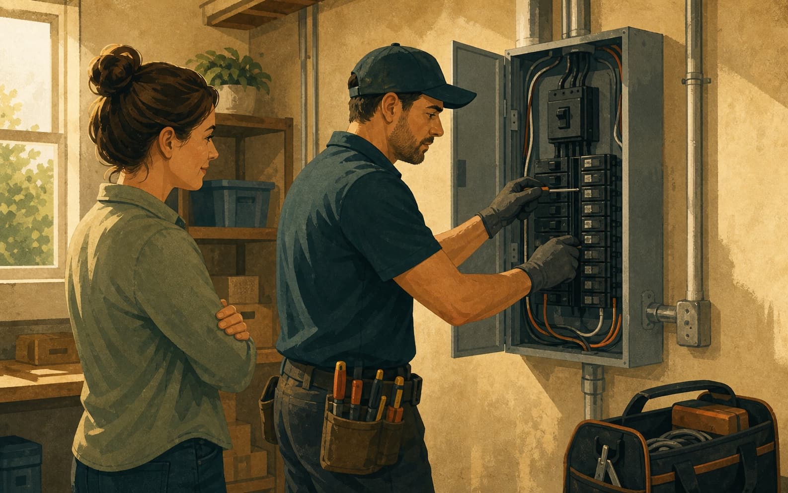 A breaker-panel repair gives an AI answer concrete service evidence to compare against a generic local page.