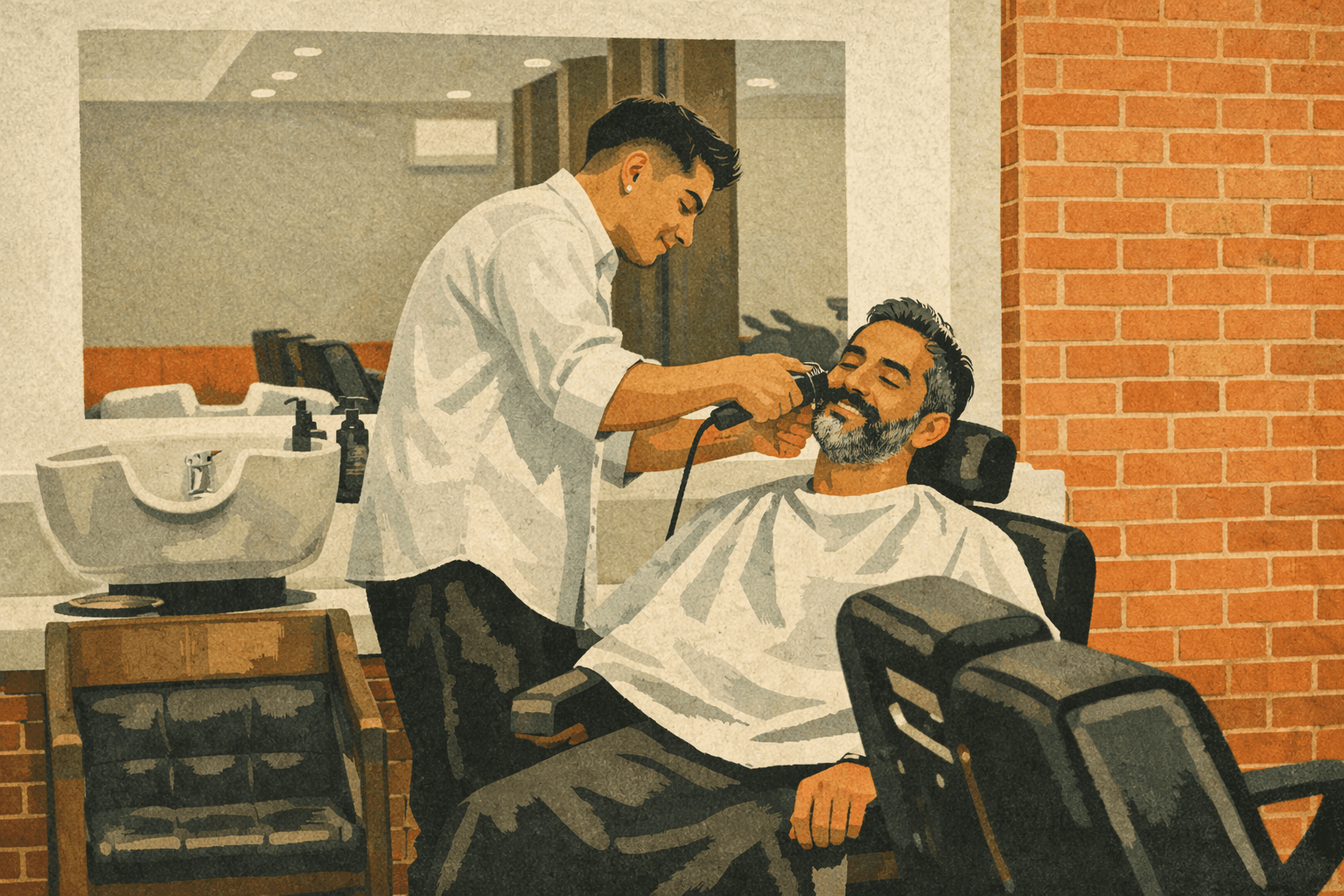 Barber working with a client