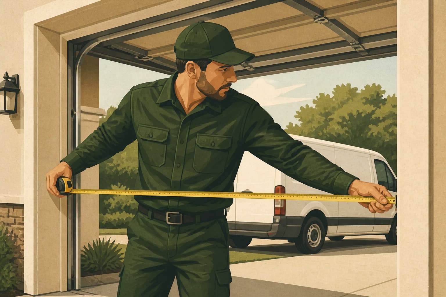 Garage-door service estimator measuring a residential garage opening