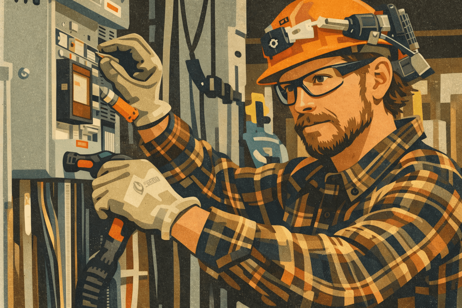 Electrician inspecting an electrical panel