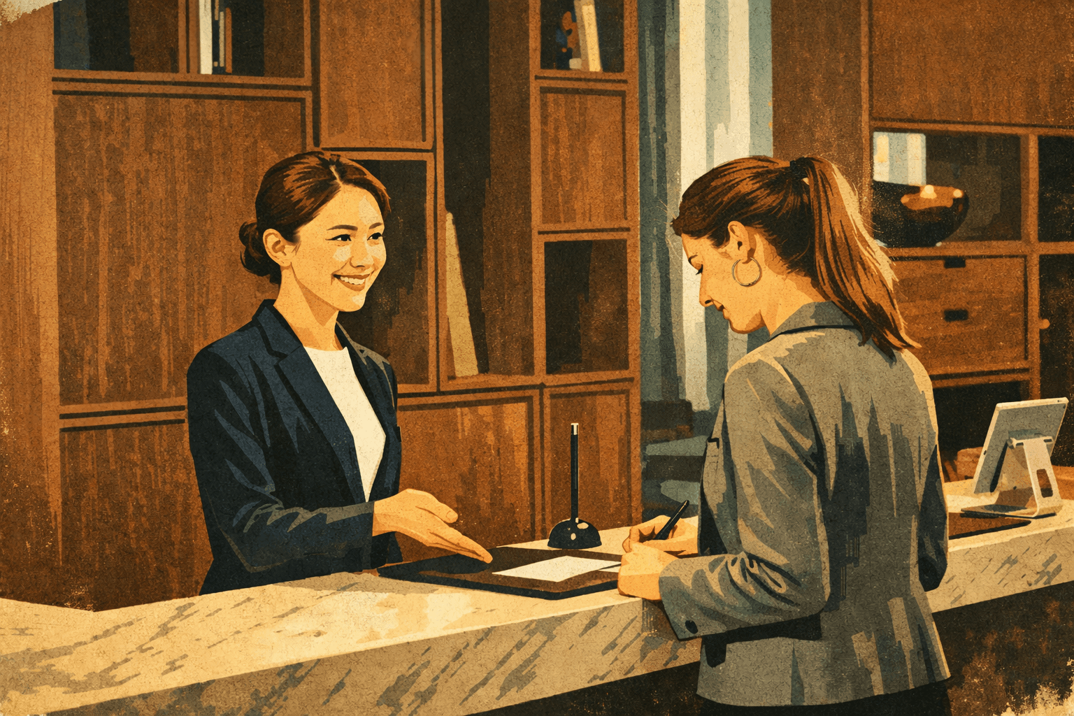 Hotel front desk check-in