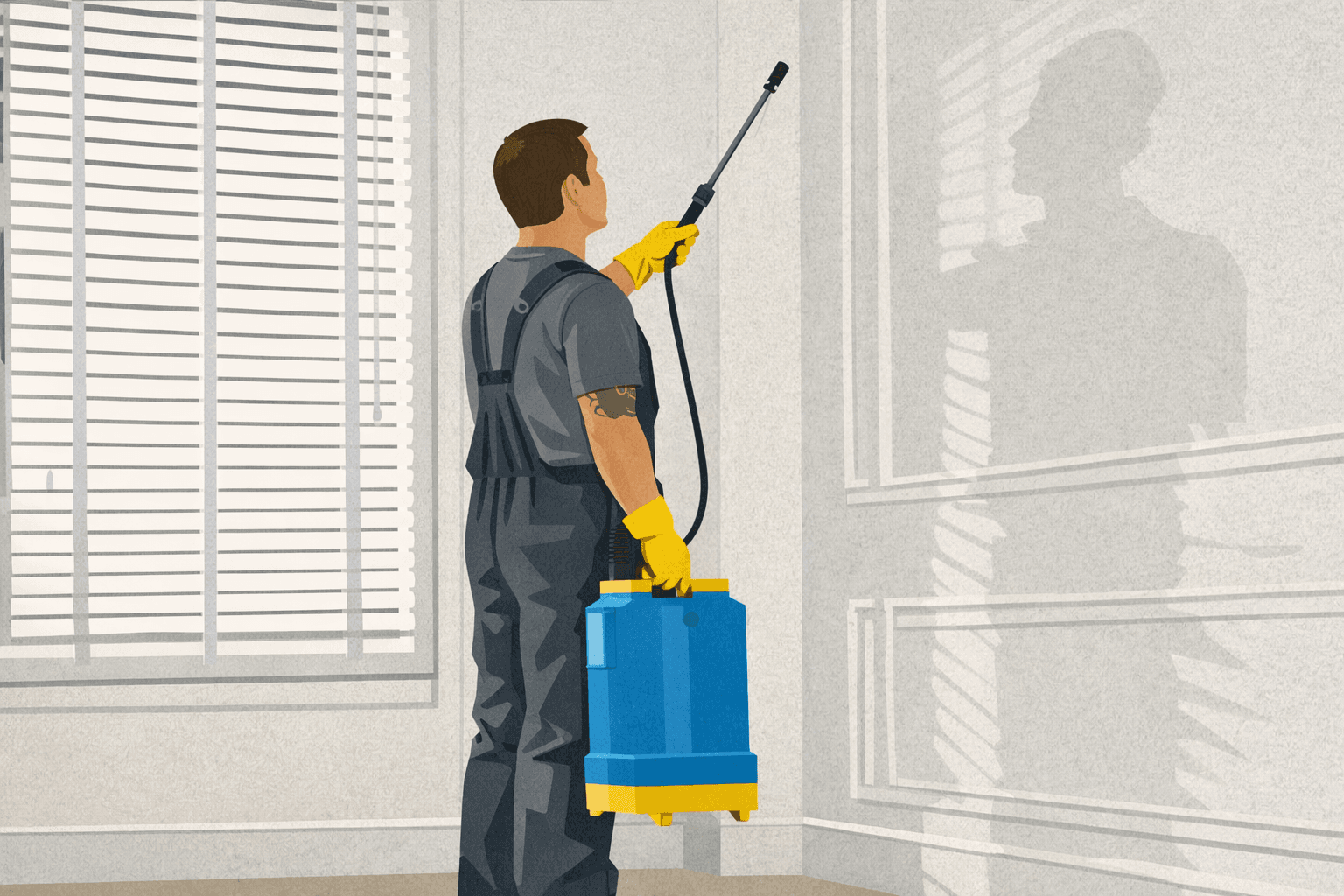 Pest control technician spraying outdoors