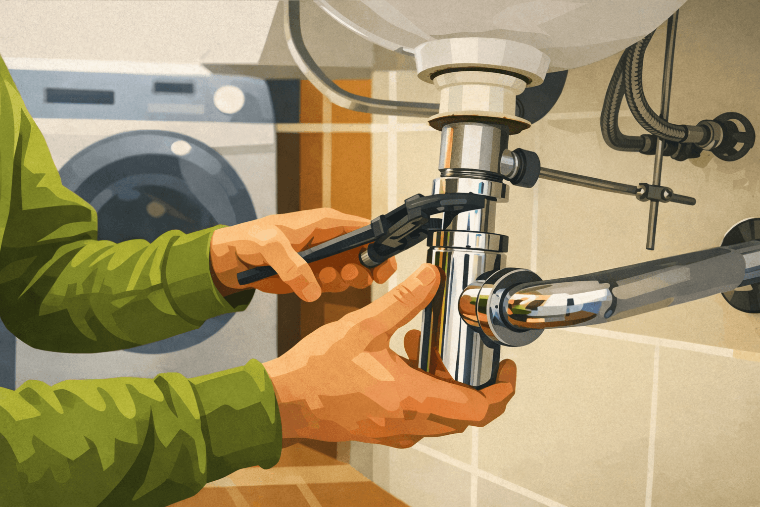 Plumber working under a sink