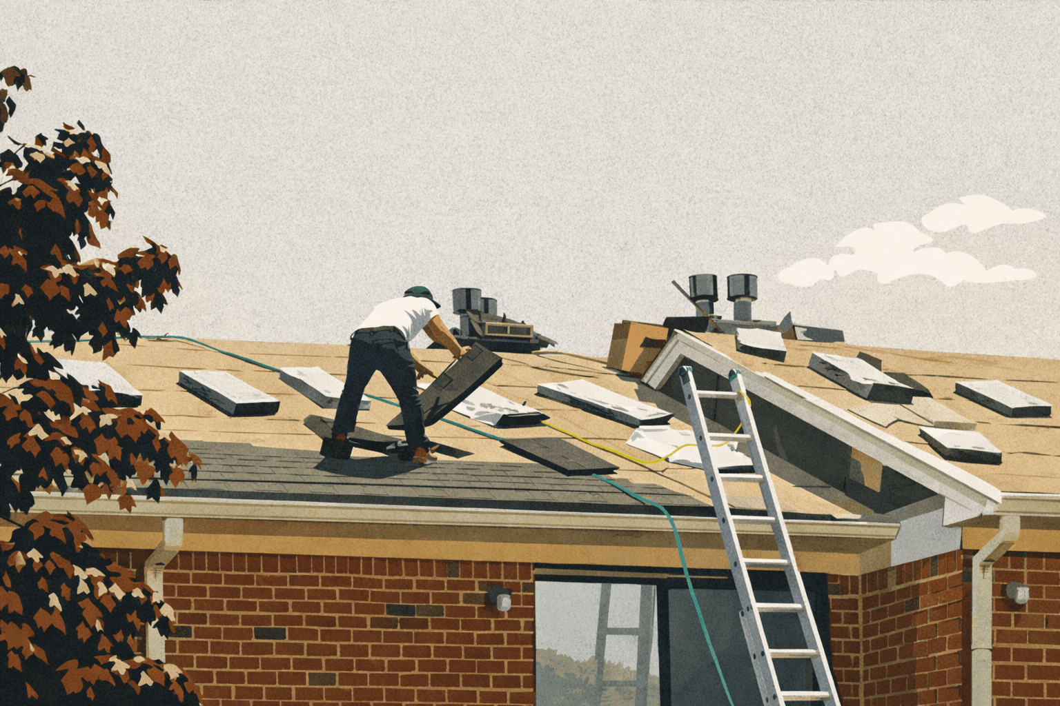 Roofing contractor installing tiles
