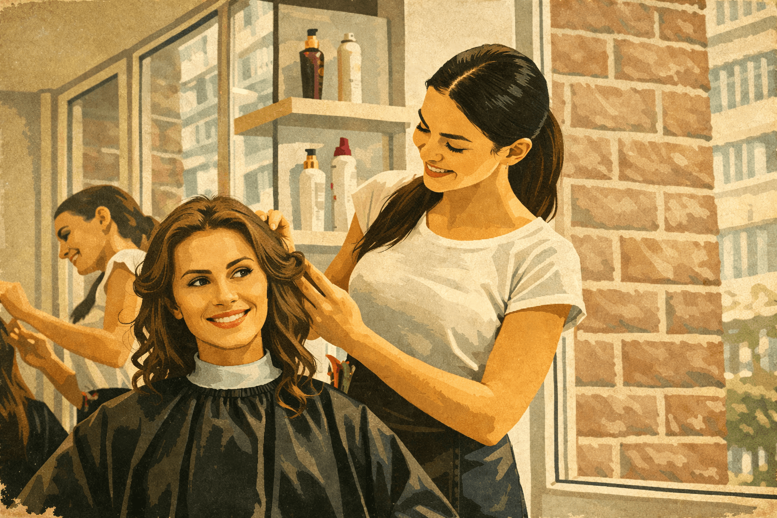 Salon stylist cutting a client's hair