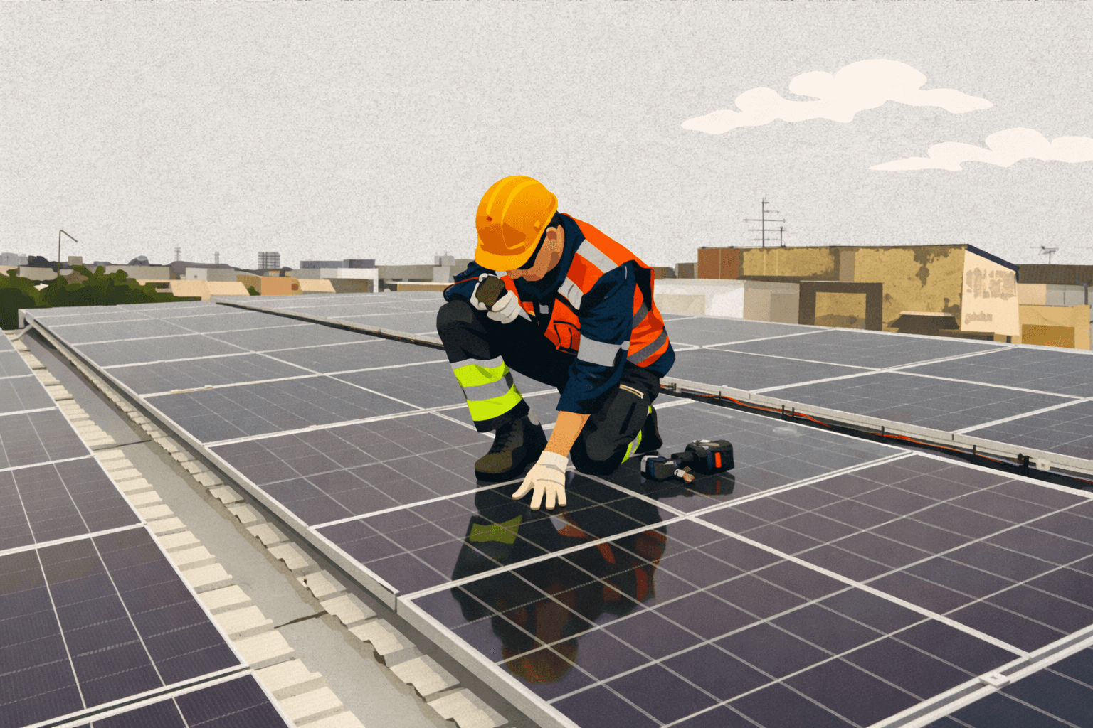 Crew installing solar panels