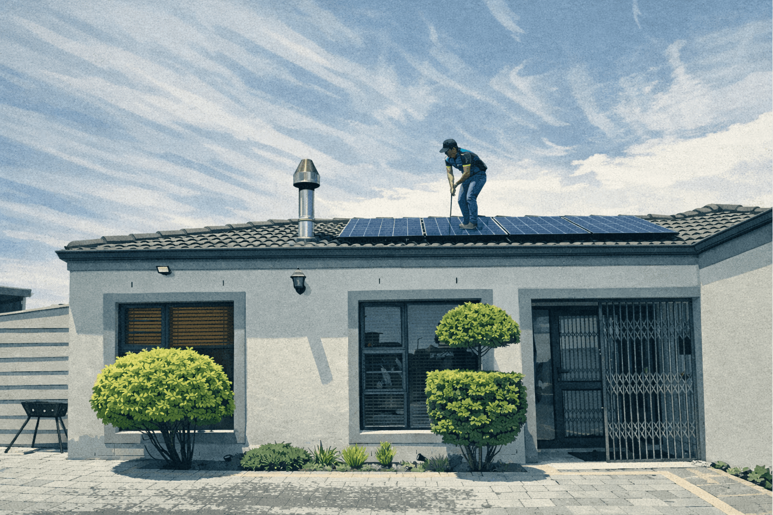 Roof cleaning service in action