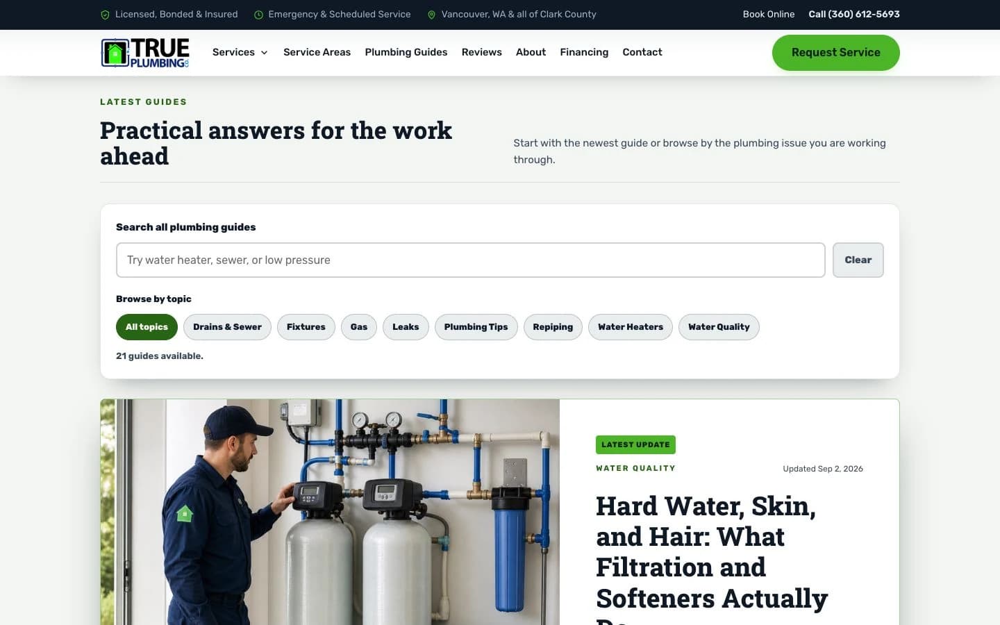 A plumbing library you can search. on the live customer website