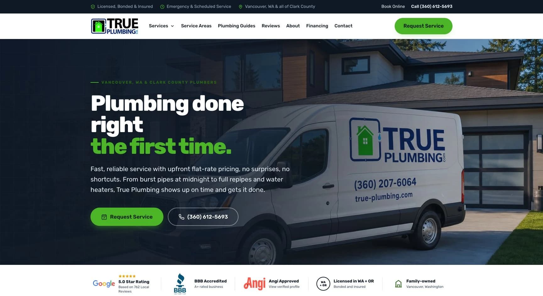 True Plumbing’s live homepage on September 7, 2026