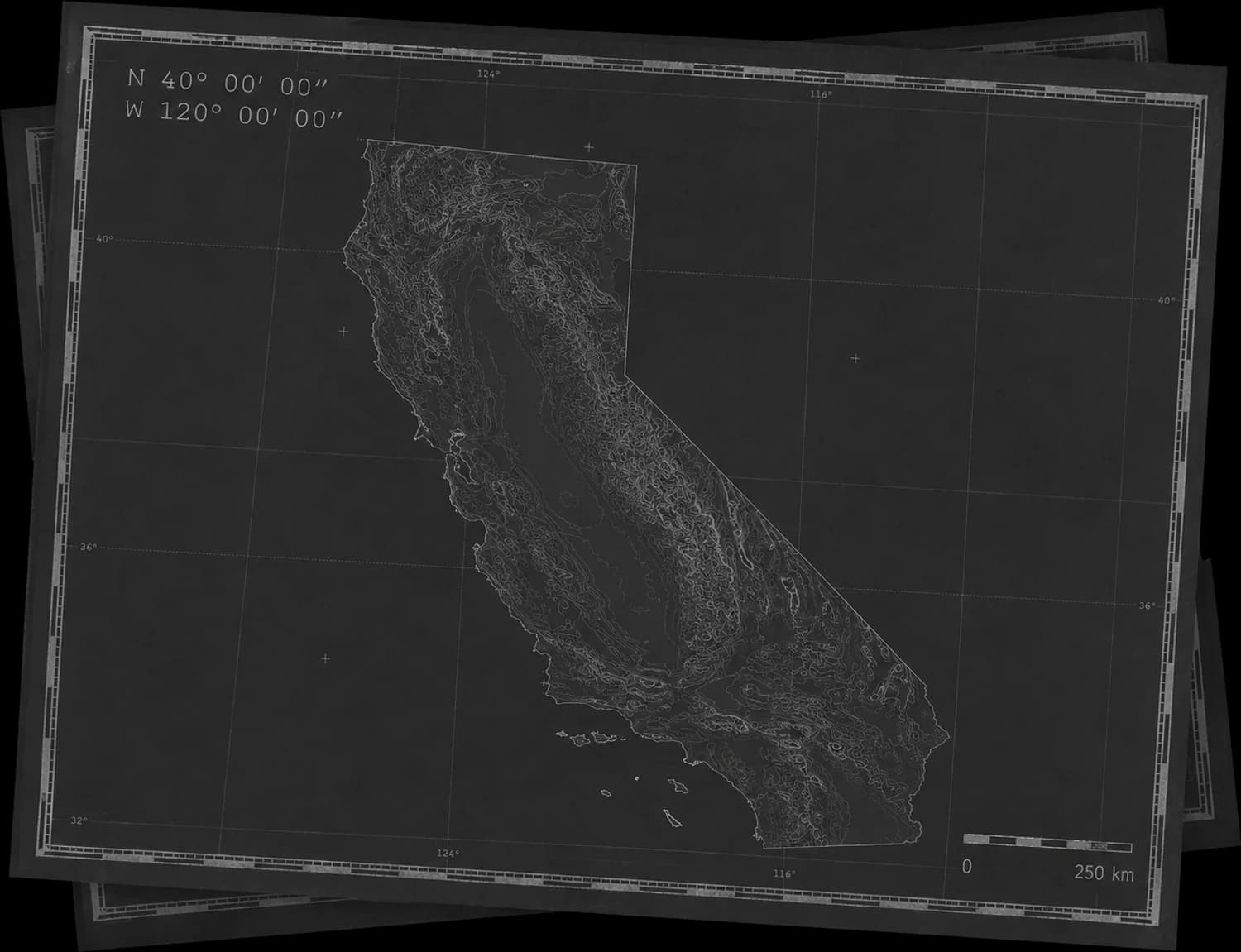 Layered dark map sheets representing multiple tracked service locations