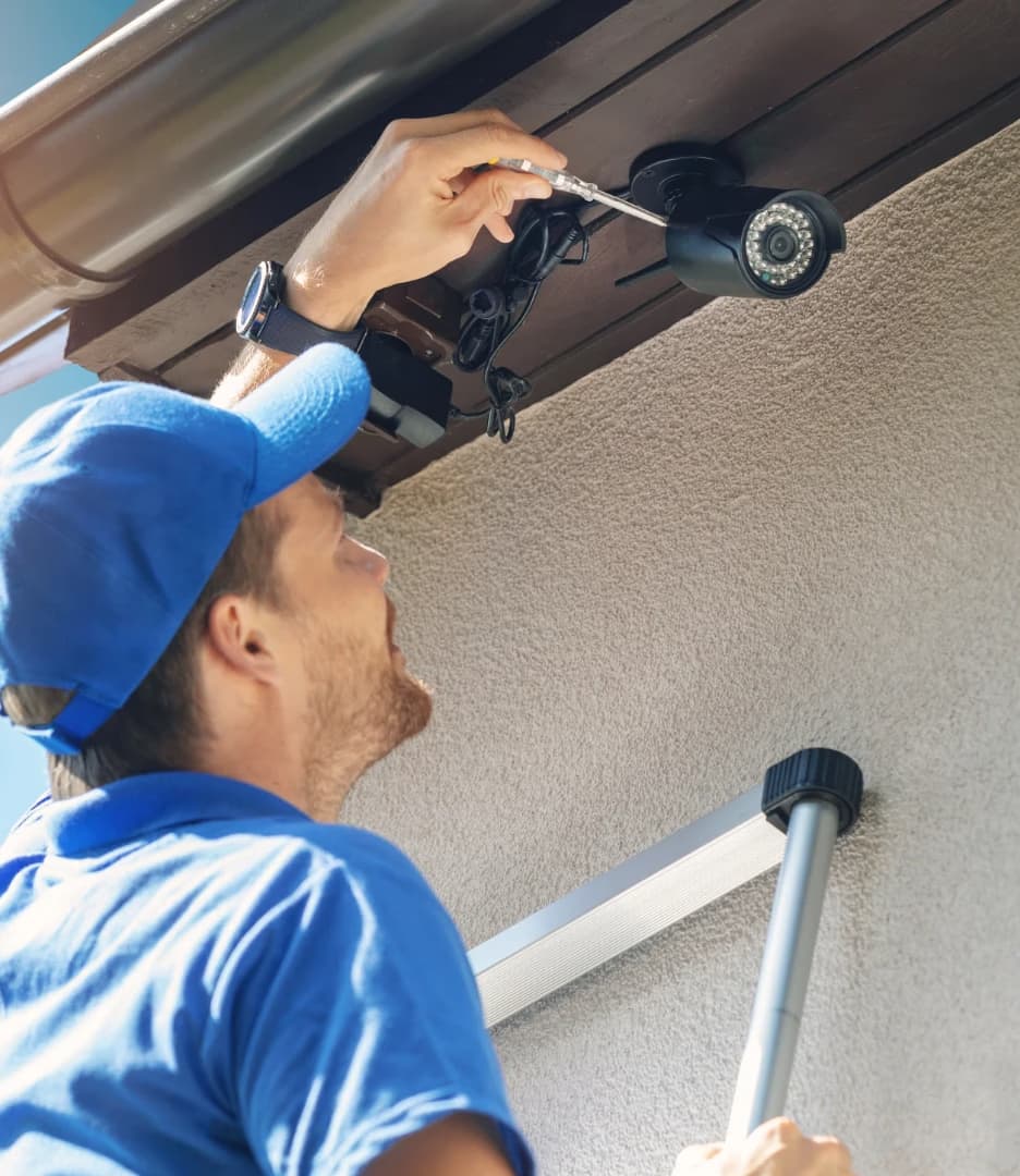 Vivint technician installing smart home security system